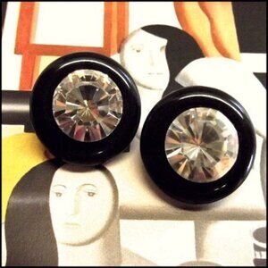 Signed Kenneth J Lane Clear Crystal Button Clip Earrings 14340